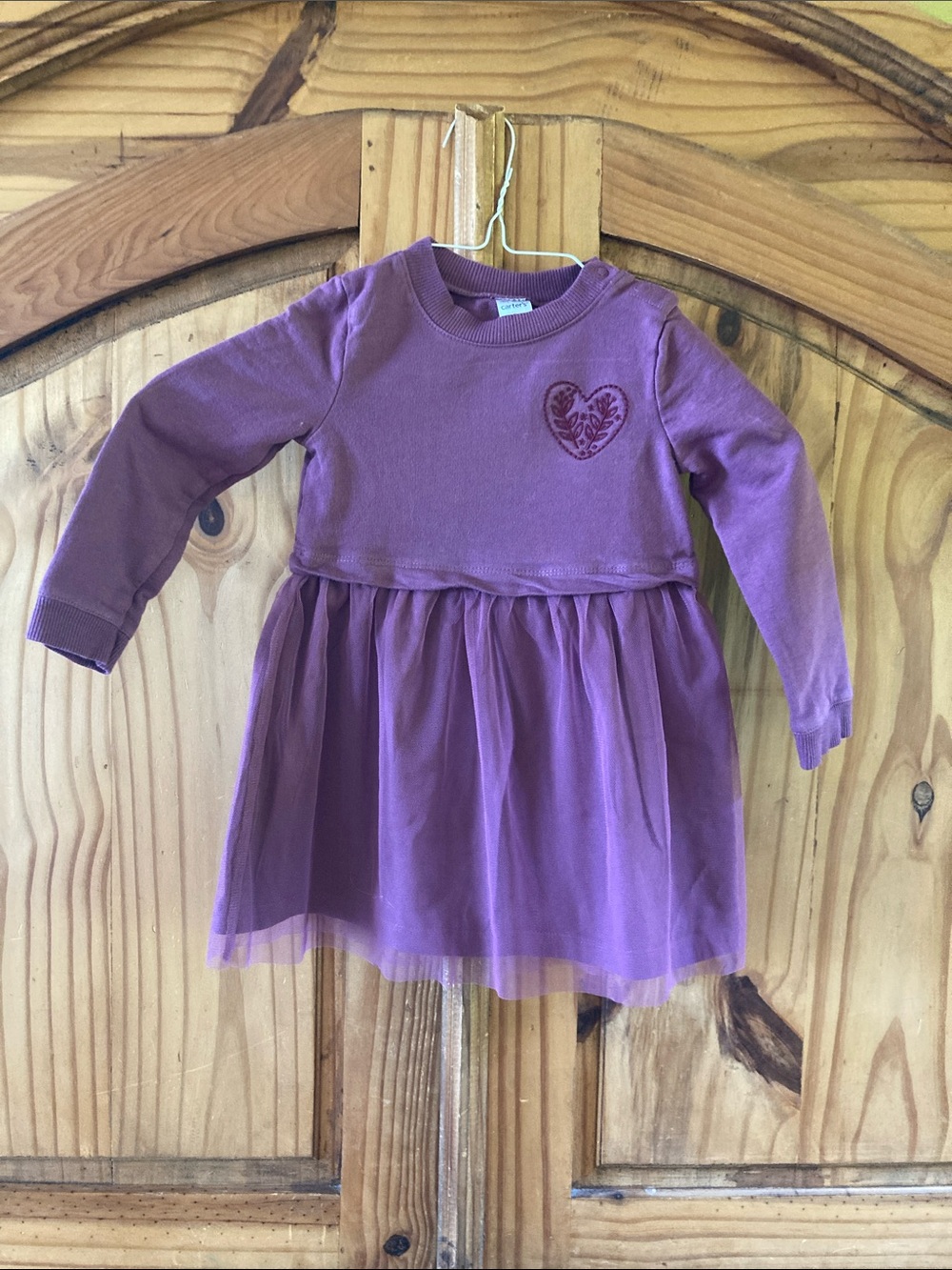 Girls Carter’s Purple Heart lace long sleeve dress size 24 months